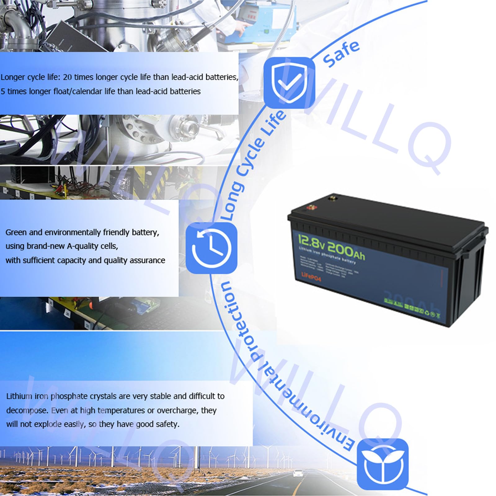 Batteria al Litio LiFePO4 12V 200Ah Integrata 200A BMS Alta Potenza 2000+ cicli Profondi Perfetta per Batteria di Backup 12,8V per Applicazioni off-Grid Camper Solare Marino