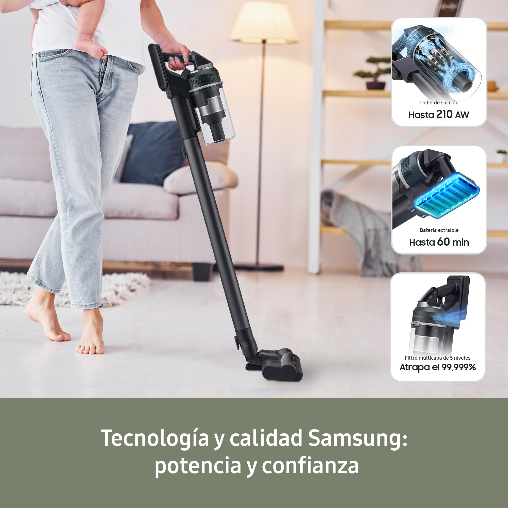Samsung Aspiradora sin Cable Jet 85 Pet 210AW con Cepillo para Mascotas+ VS20C8522TN/WA