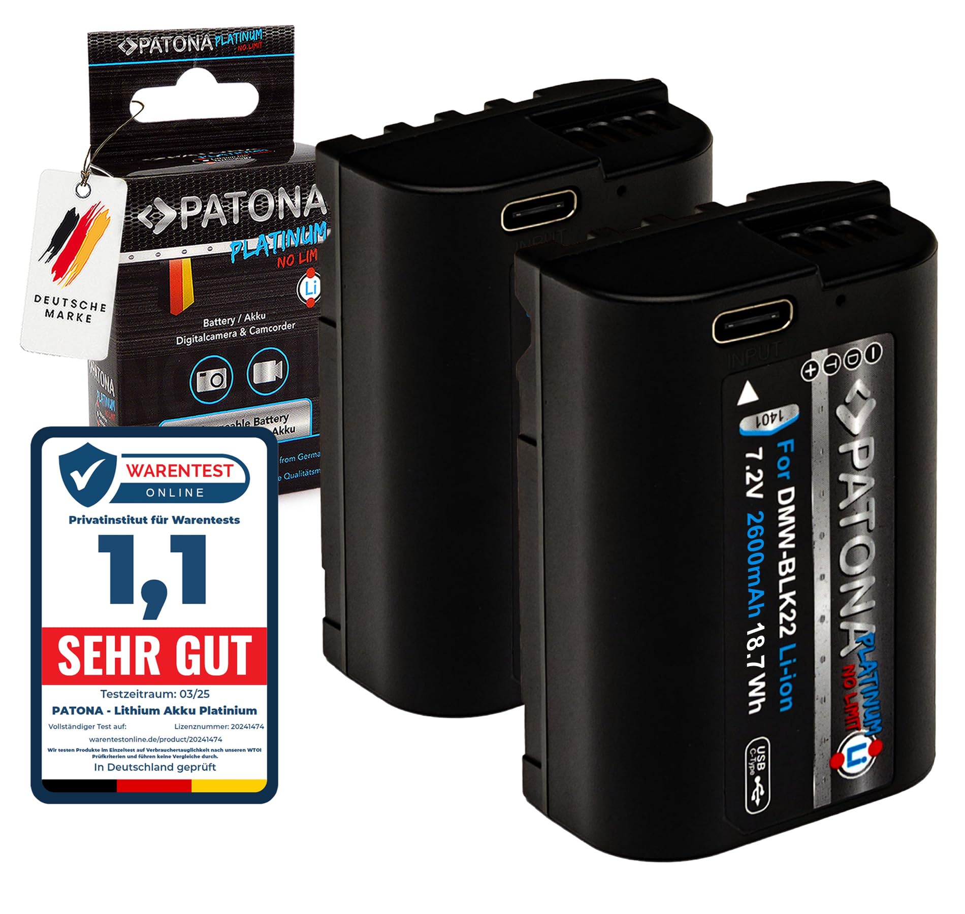 PATONA 2X USB-C Platinum Akumulator do Panasonic DMW-BLK22 BLK22E 2600mAh