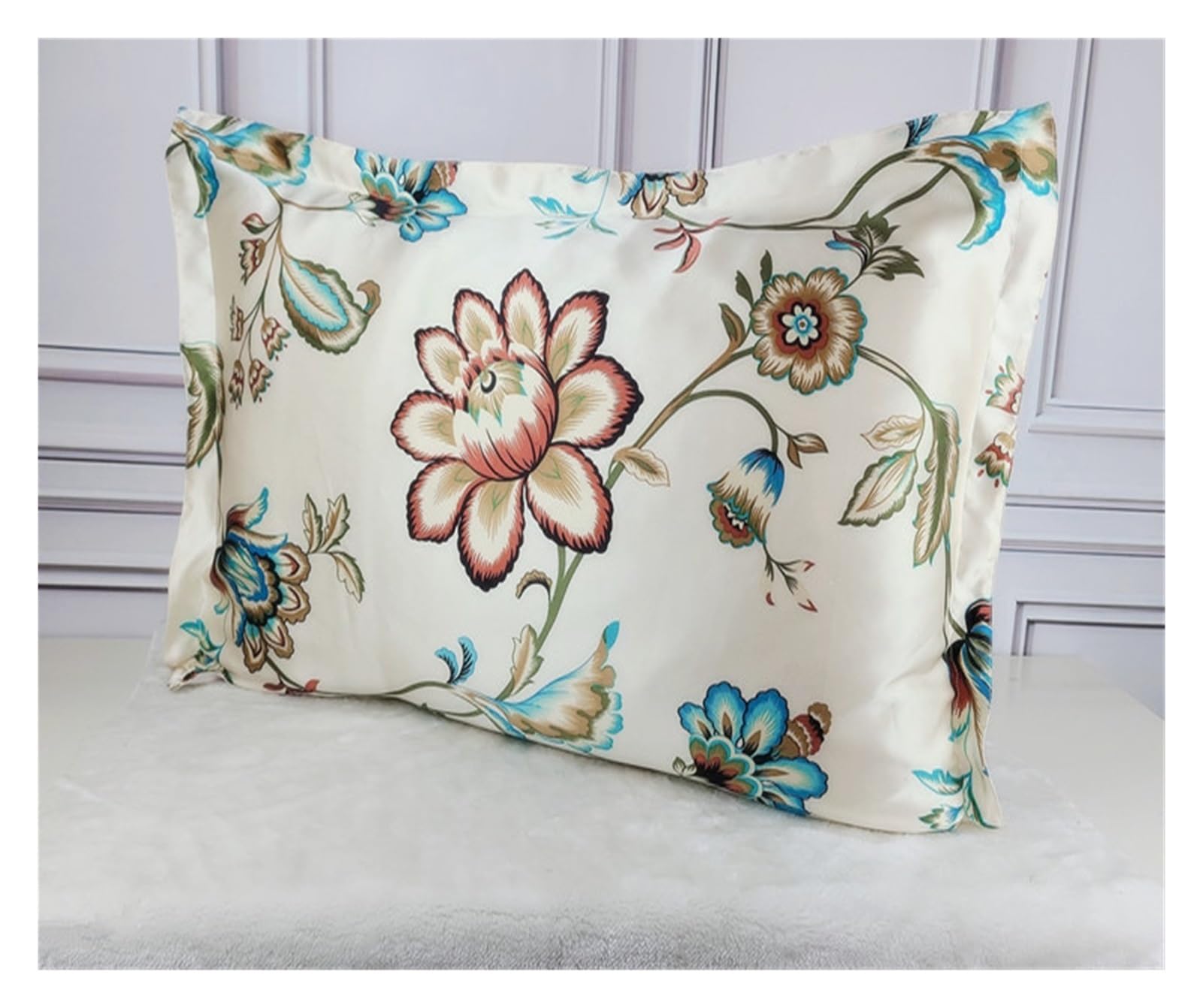 Silk Pillowcase 1pc Silk 19mm Satin Silk Printed Pillowcases Pillow Cases Envelope Closure Standard Queen King(16,50x70cm)