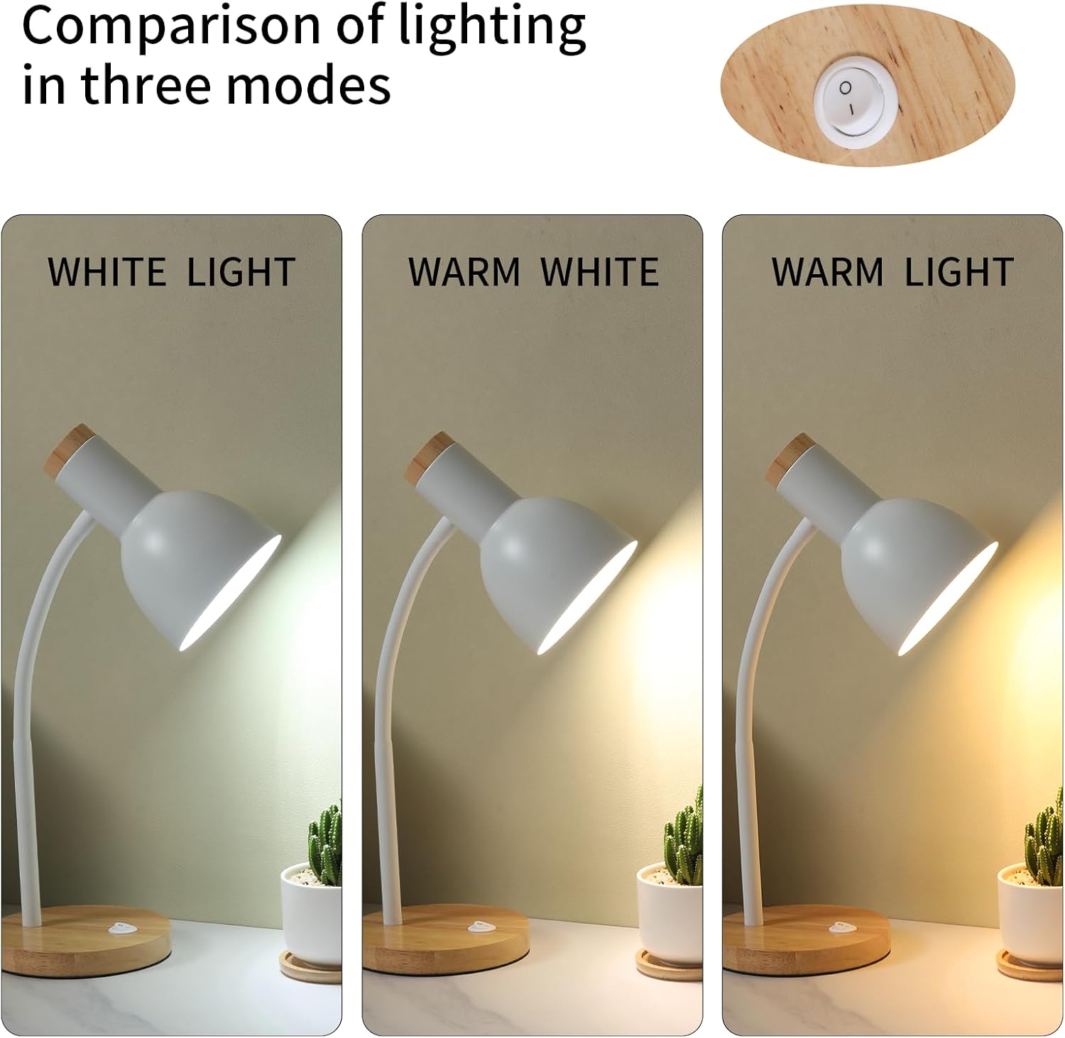 Table Lamp,Wooden Adjustable Desk Lamp,Dorm Lamp&Bedside Lamp for Living Room, Bedroom, Kids Room (White)