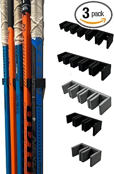 Wall Mount Hockey Stick Holder | Ice Hockey Stick Organizer Black, 3 Stick Wall Mount