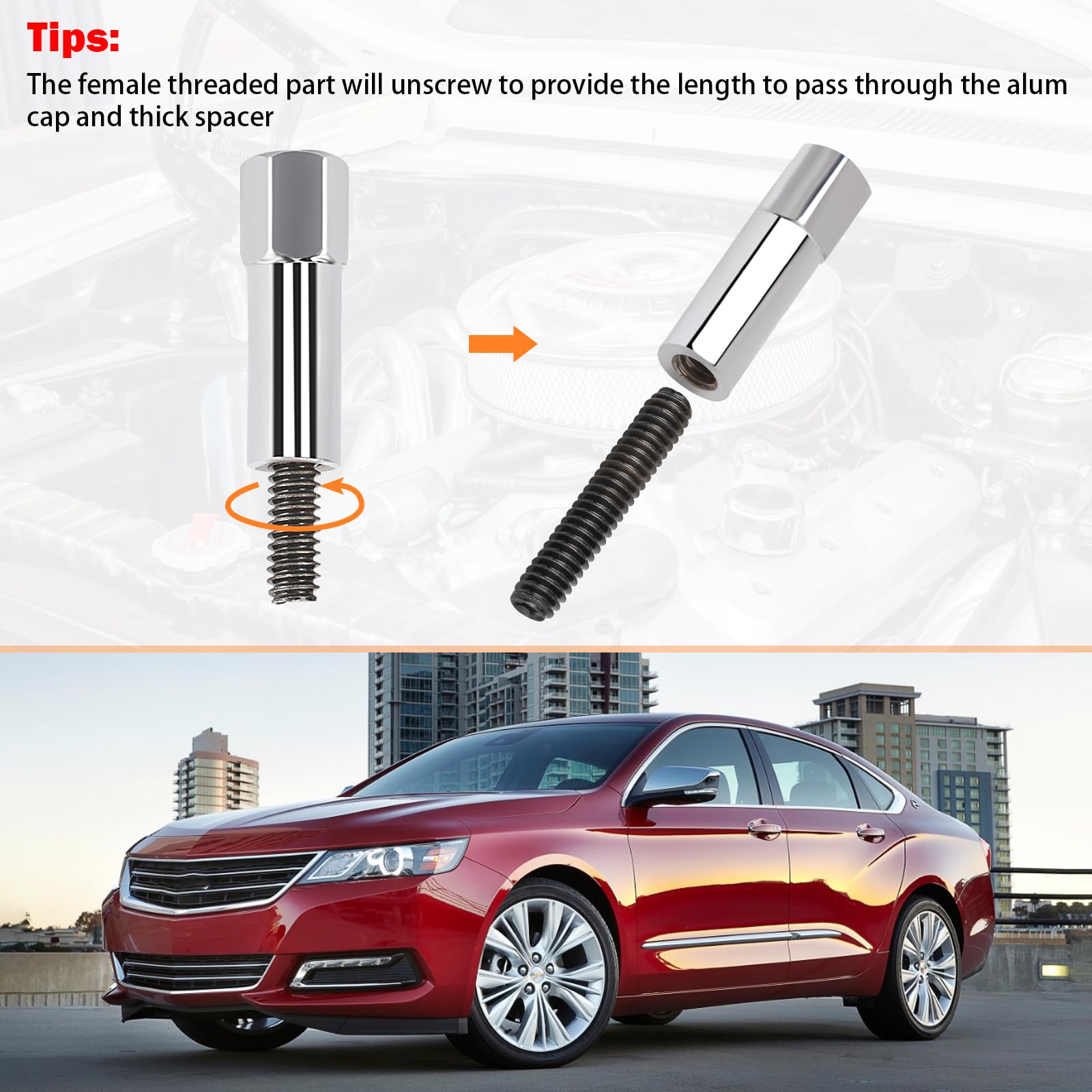 Mały blok chromowany zestaw śrub z łbem sześciokątnym do CHEVY 283 305 327 350 383 SBC STUD KIT 8 SZTUK/ZESTAW, stal chromowana z wykończeniem z czarnego tlenku,
