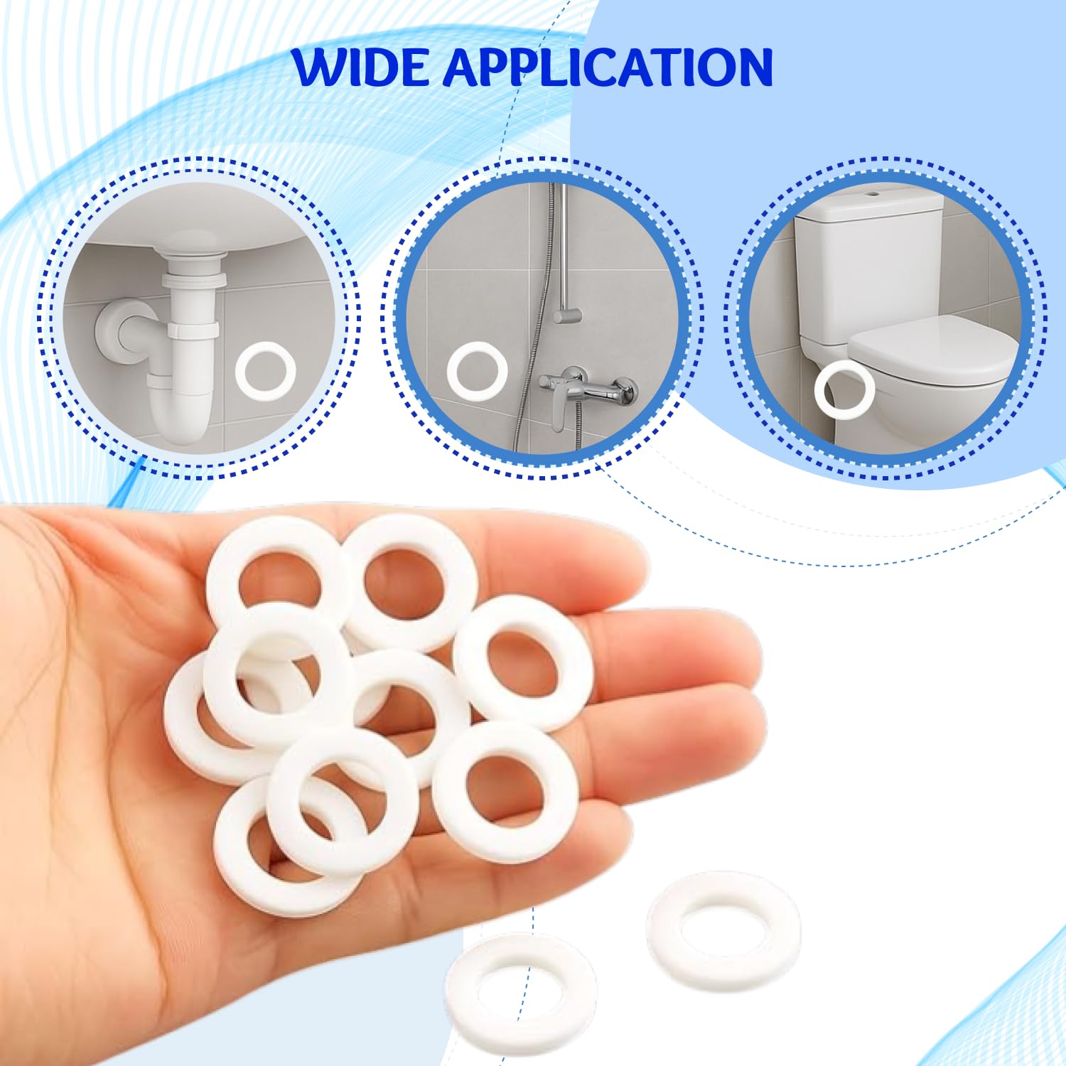 4 pcs 1" Silicone Flat Washers – White Sealing Gaskets & Wave Lock O-Rings for Bellows, Hose Fittings, Leak-Proof Plumbing