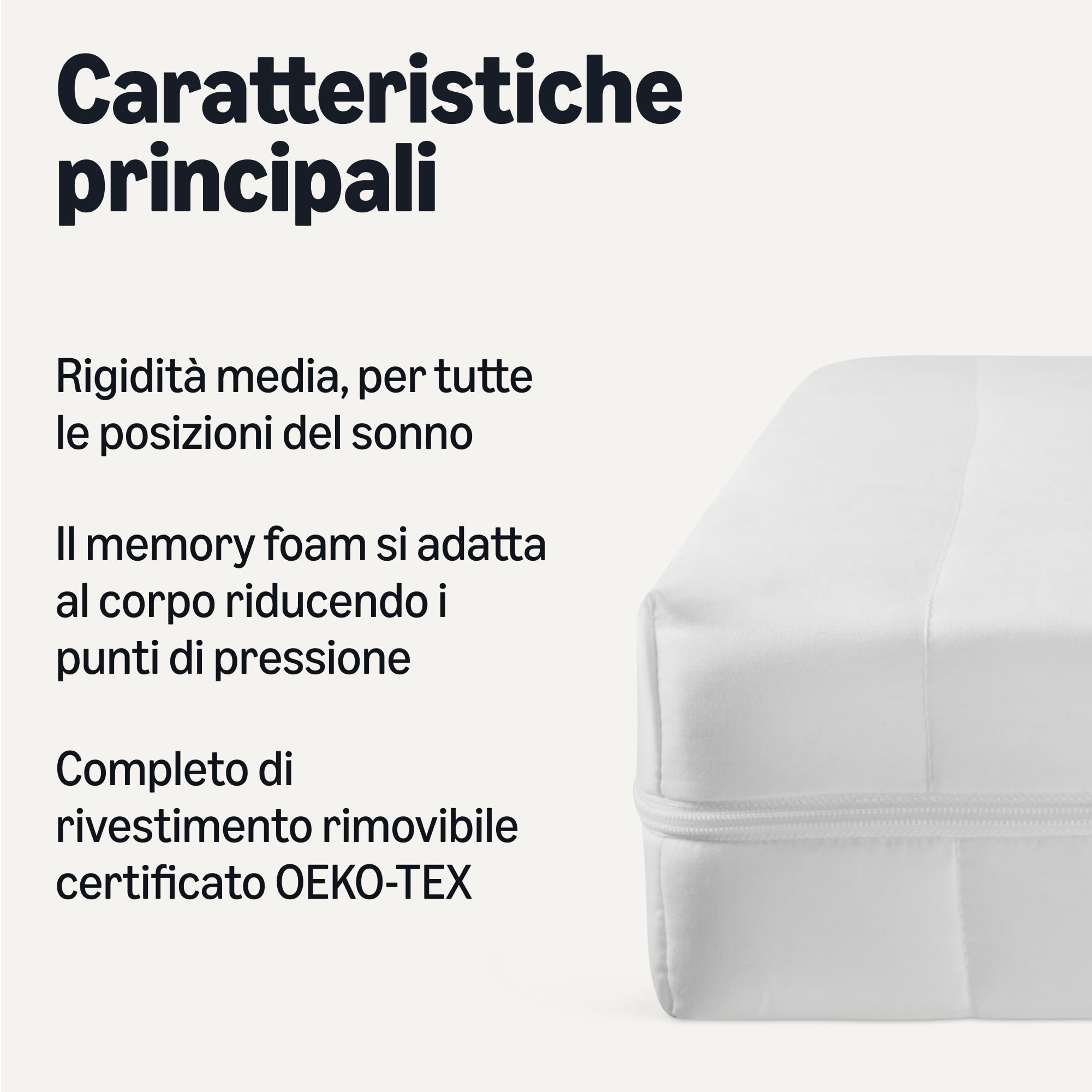 Amazon Basics - Materasso in Schiuma Comfort, H3, Media Rigidità, Certificato Oeko-Tex, Fodera Lavabile, H 13 cm, Dimensioni 90cm x 200 cm