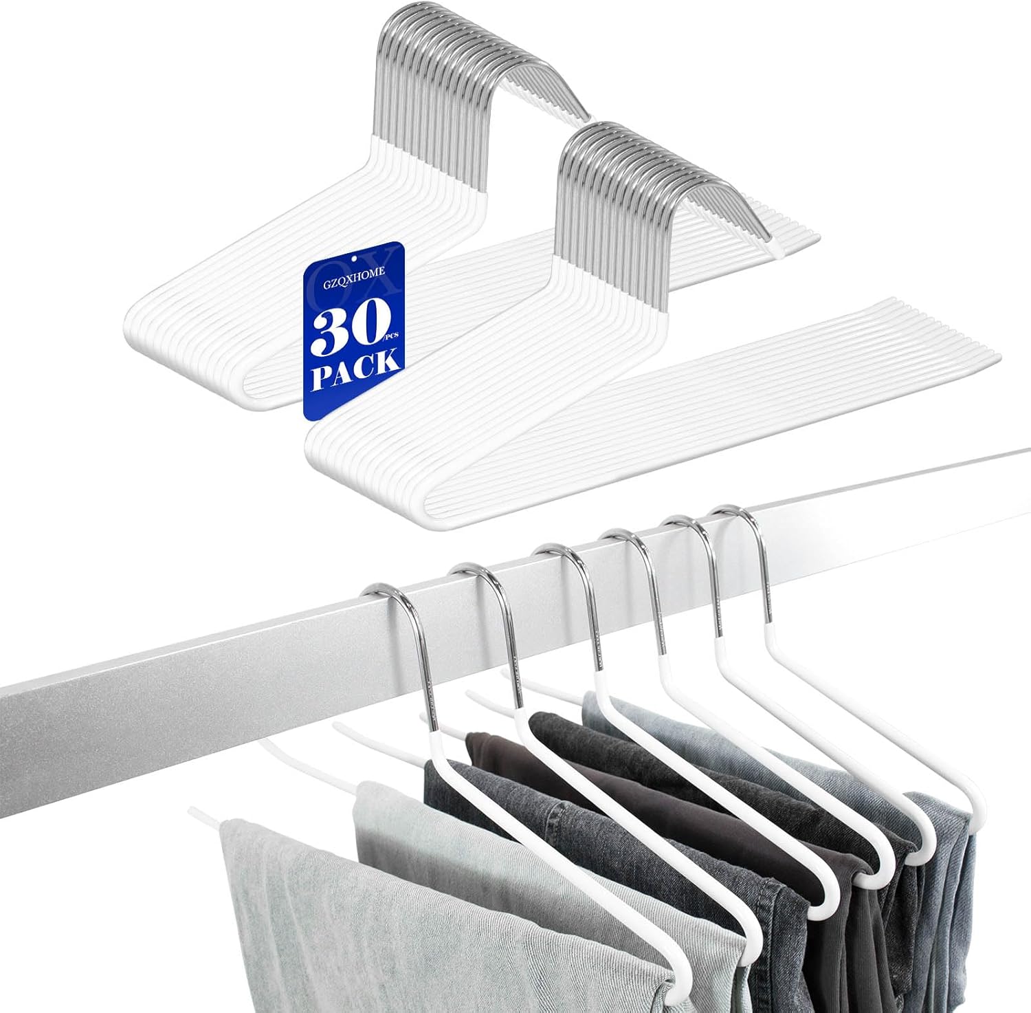 Pants Hangers 30 Pack Non Slip and 1 Pack 5-in-1 Anti Slip Stainless Metal Clothes Hangers, Space Saving Thin Shirt Hangers