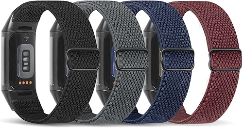 Bandas elásticas de nailon compatibles con Fitbit Charge 5, paquete de 4 correas elásticas suaves y ajustables, transpirables, correa deportiva de