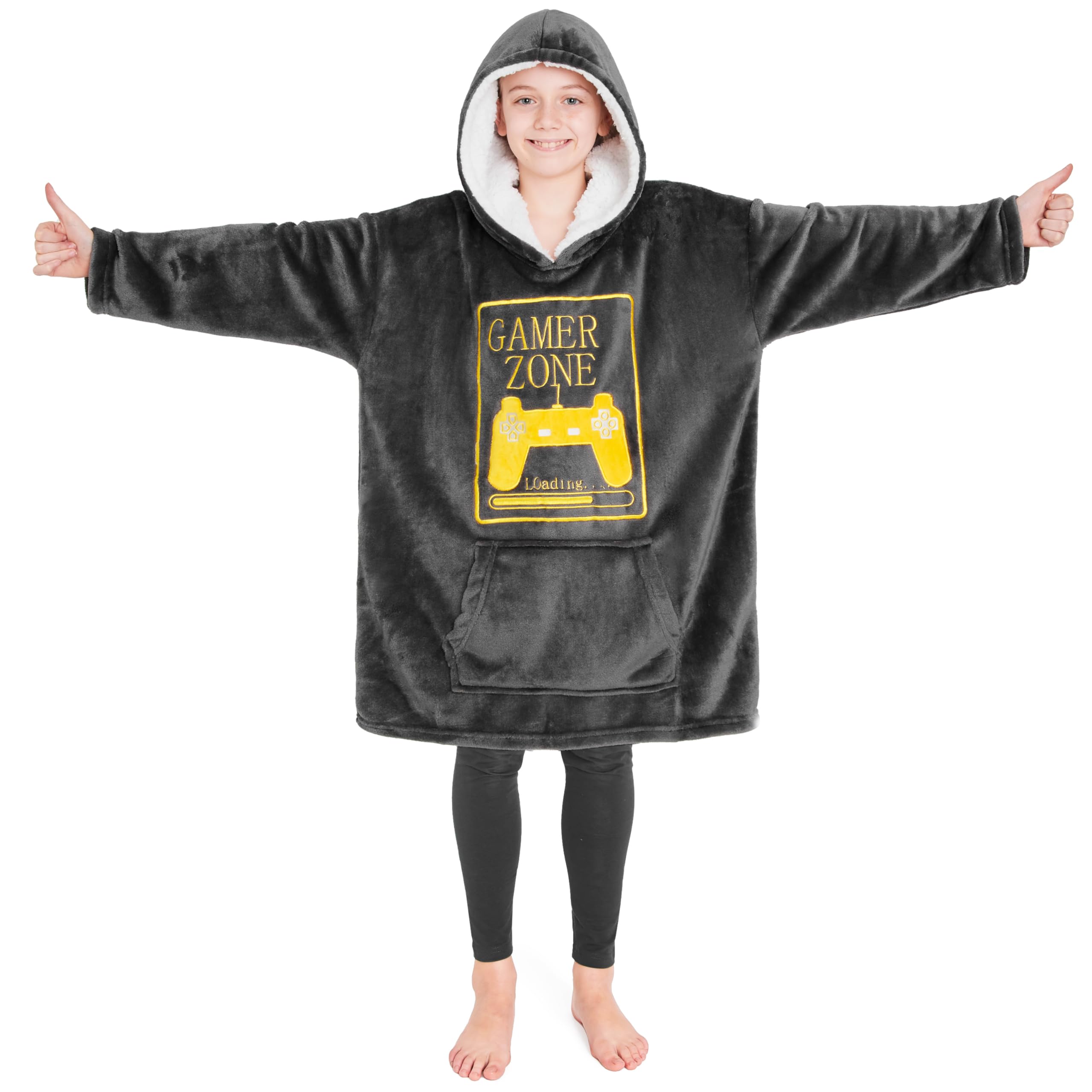 CityComfort Hoodie Blanket for Kids & Teenagers Fleece Wearable Blanket Warm Gamer Football Oversized Hoodie with Sherpa Hood Loungewear Gaming Gifts