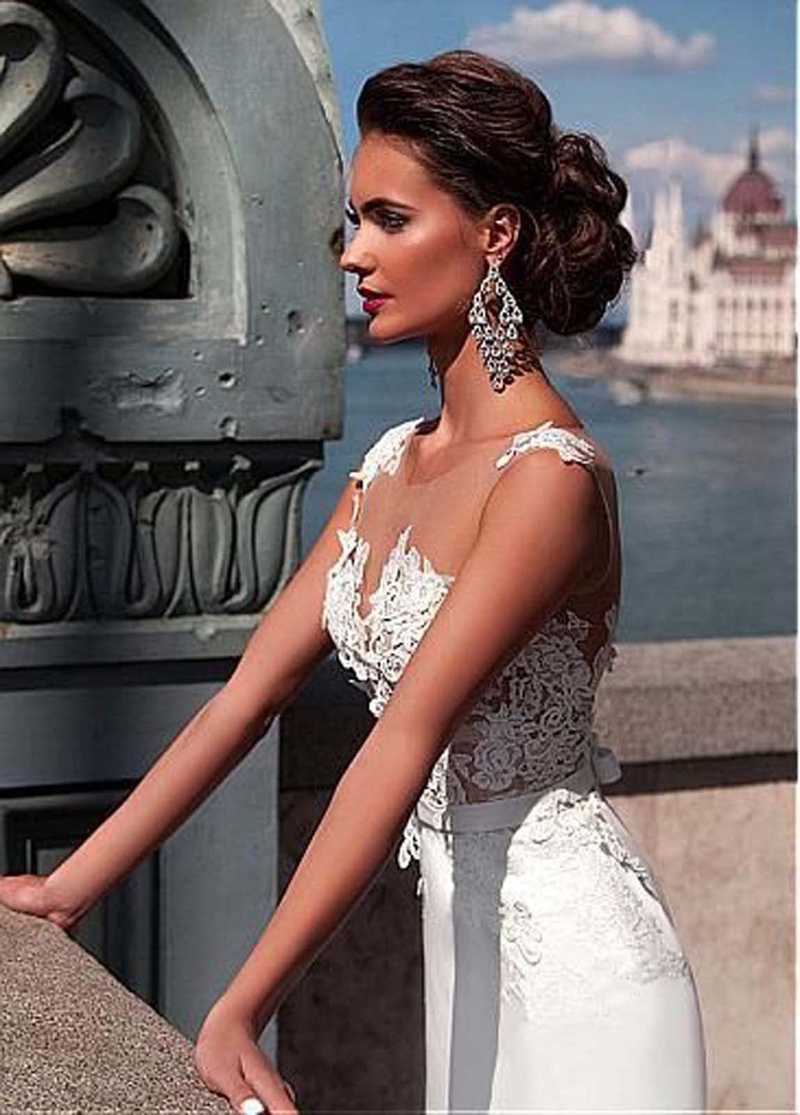 Abito da Sposa con Scollo a V delle Donne, Senza Maniche in Pizzo Abito da Sera, Bianco, 20 Large Sizes