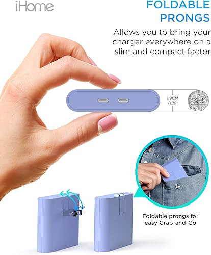 Miniatura 5 de iHome Cargador USB-C Multipuerto de 40W, Bloque Plano de 2 Puertos AC Pro, Adaptador de Pared de Carga Rápida Dual