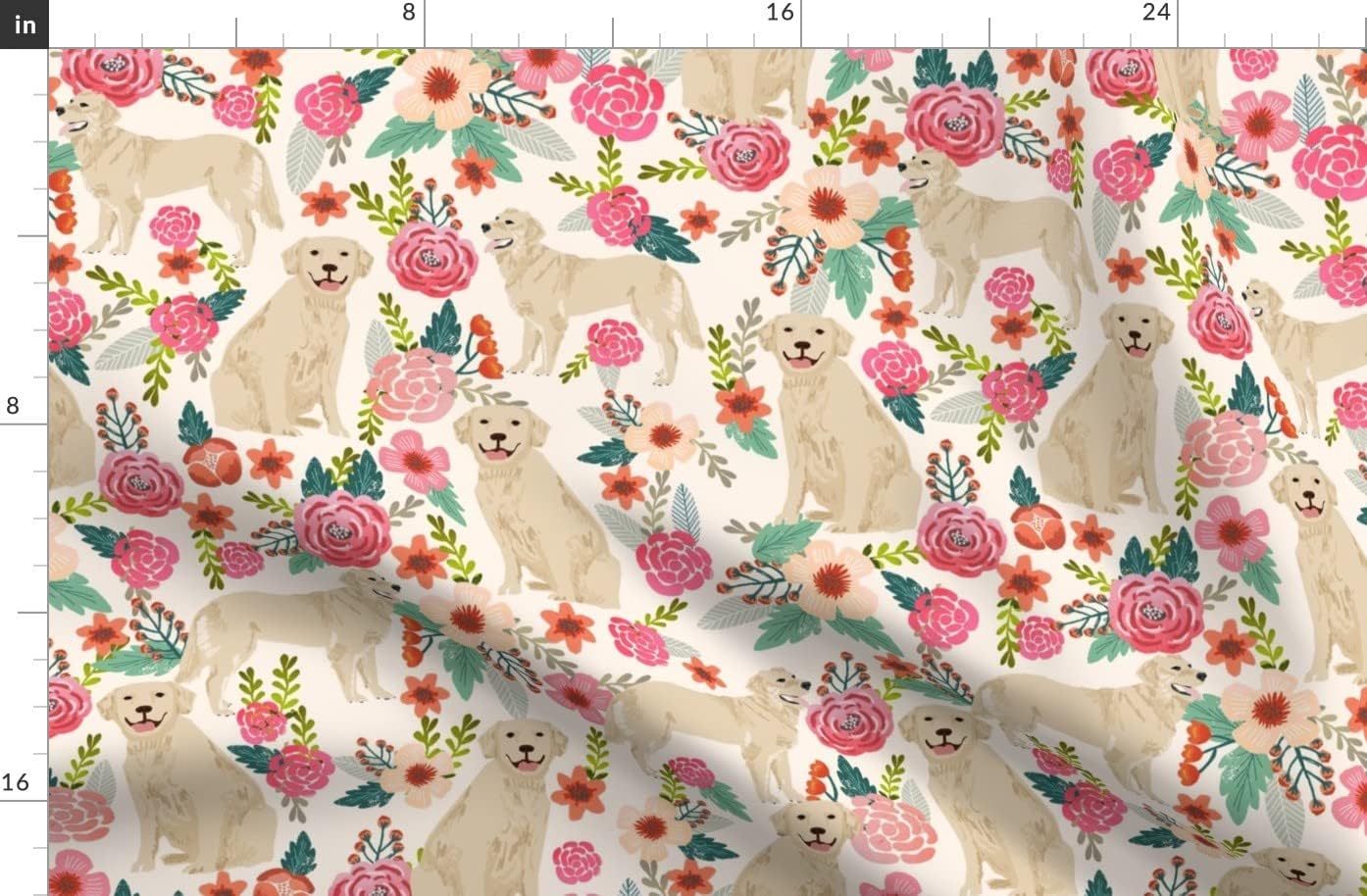 Spoonflower Fabric - Golden Retriever Floral Dogs Cream Dog Florals Neutral Printed on Organic Cotton Sateen Fabric by The Yard - Sewing Quilting Apparel Home Decor