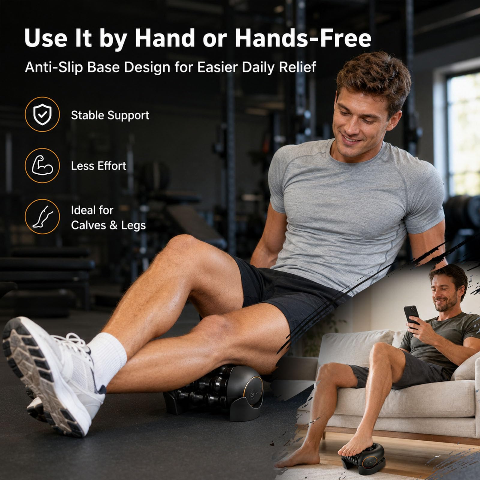Electric Handheld Rolling Massager, 3 Vitesses, Moteur Puissant, Large Surface – Rouleau de Massage pour Le Dos, Épaules, Jambes – Masseur à Rouleaux Rechargeable