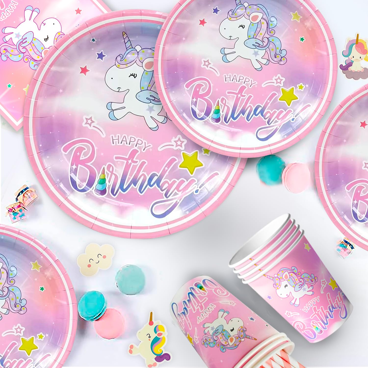 Forniture de Unicorno Festa Compleanno-130 Pezzi Kit Unicorno Compleanno Piatti Unicorno Bicchieri Tovaglioli Tovaglia Striscione etc Forniture de Festa Tema