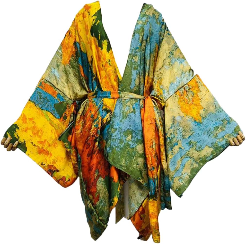 Summer Beach Cover up Women Cardigan Fashion Sexy Boho African Holiday Party Long Sleeve Silk Feeling Robe Kimono Kaftan