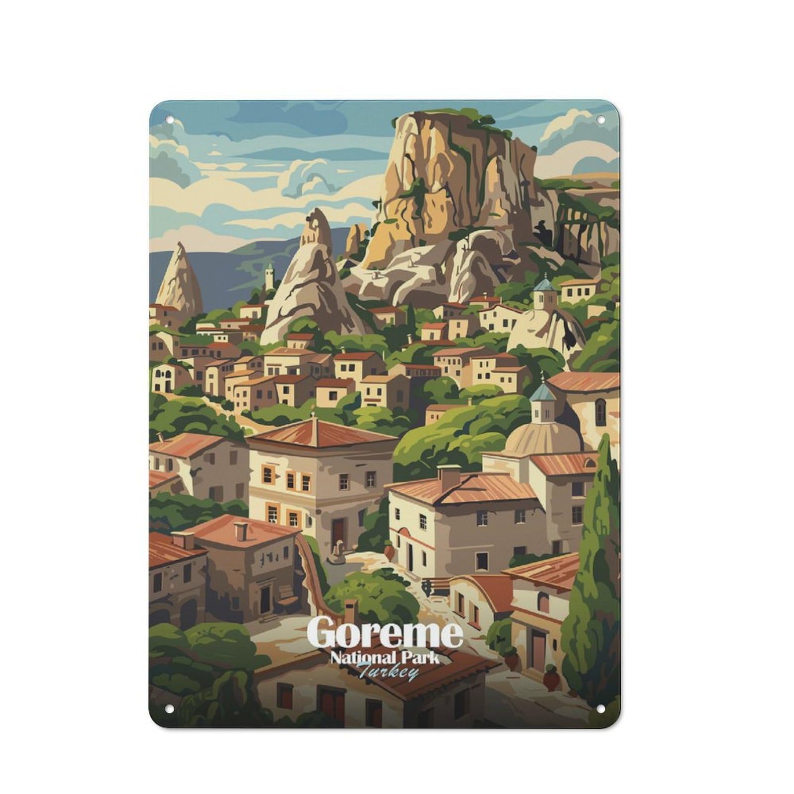 Junmoney Style-10 Metal Plaque 40X30cm With Goreme National Park, Turkey Illustration For Pub Or Café, Vintage Decor, For Metal Sign Collectors, For Vintage Wall Decor Fans
