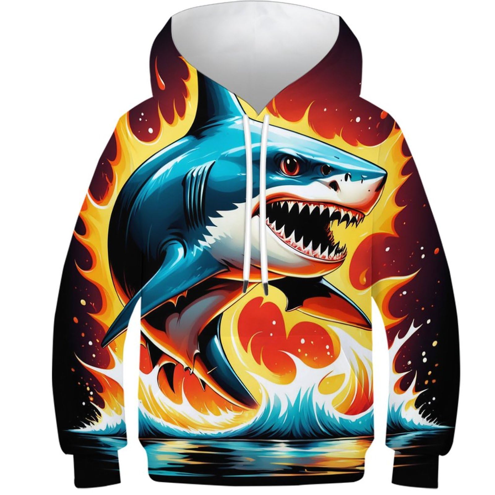 Sweat à capuche requin 3D pour ado pull hiver chaud à poche - 8