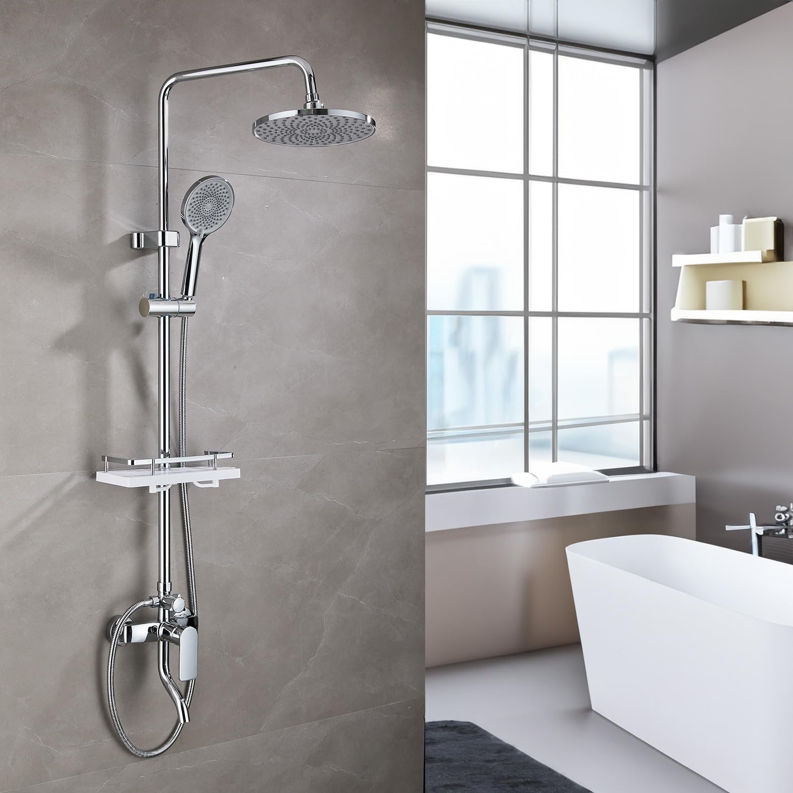 Colonna Doccia Cromo, Doccia idromassaggio, Colonna Doccia con Soffione, Set Doccia Completo con Miscelatore