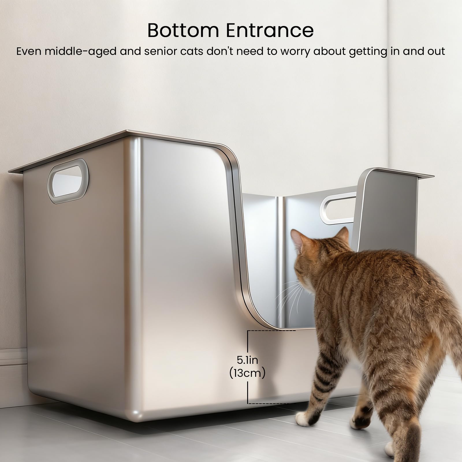 PTLOM Lebensmittelechtes Katzenklo Edelstahl XXL Katzentoilette 30cm Hohe Ränder Rostfrei,Auslaufsicher, Niedriger Einstieg für ältere Katzen + Rollen – Perfekt für Mehrkatzenhaushalte
