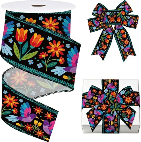 MAYJOYDIY 10 Yards Mexico Wired Edge Ribbons Otomi Craft Ribbon