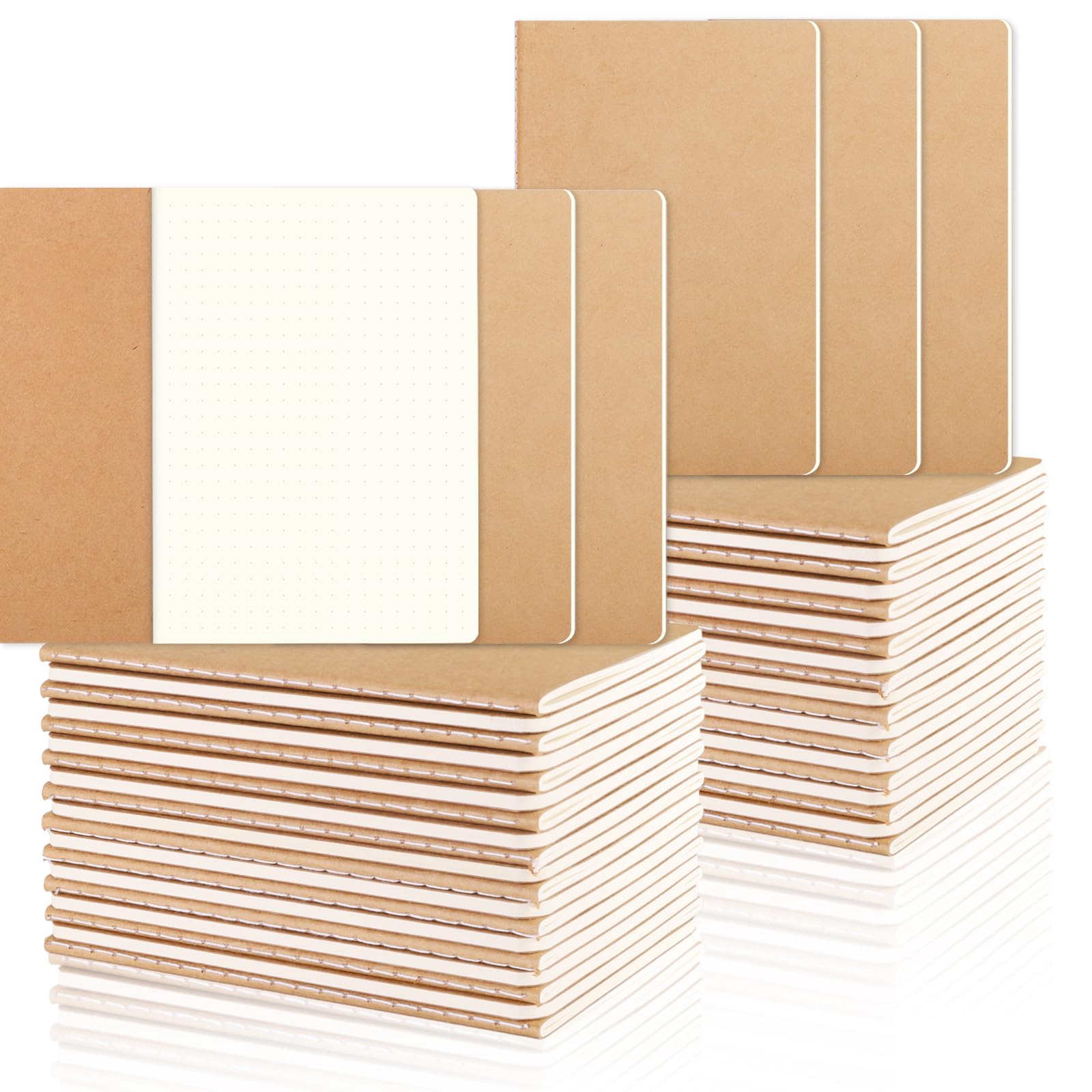 zmybcpack Lot de 48 carnets de notes A6 à grille à points, carnet de notes de poche à pois relié avec couverture kraft, 30 feuilles/60 pages à grille à points