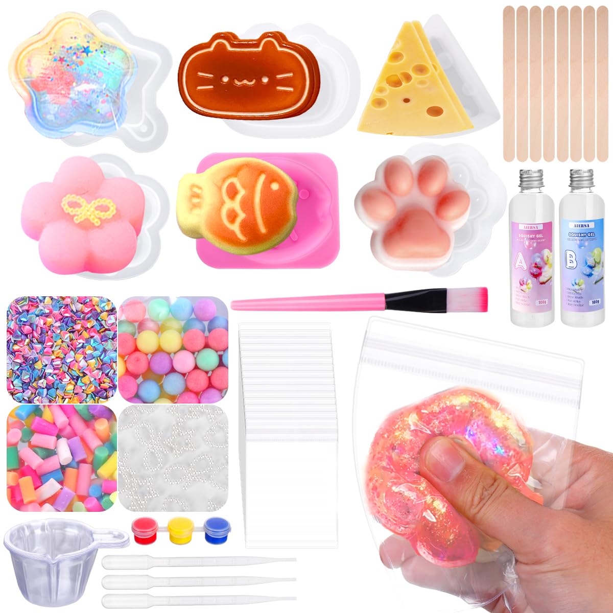 AIERSA Squishy Maker Kit for Girls 8-12, DIY Gel Squishy Making Set, Create Your Own Squishy Cat Paw Toy at Home