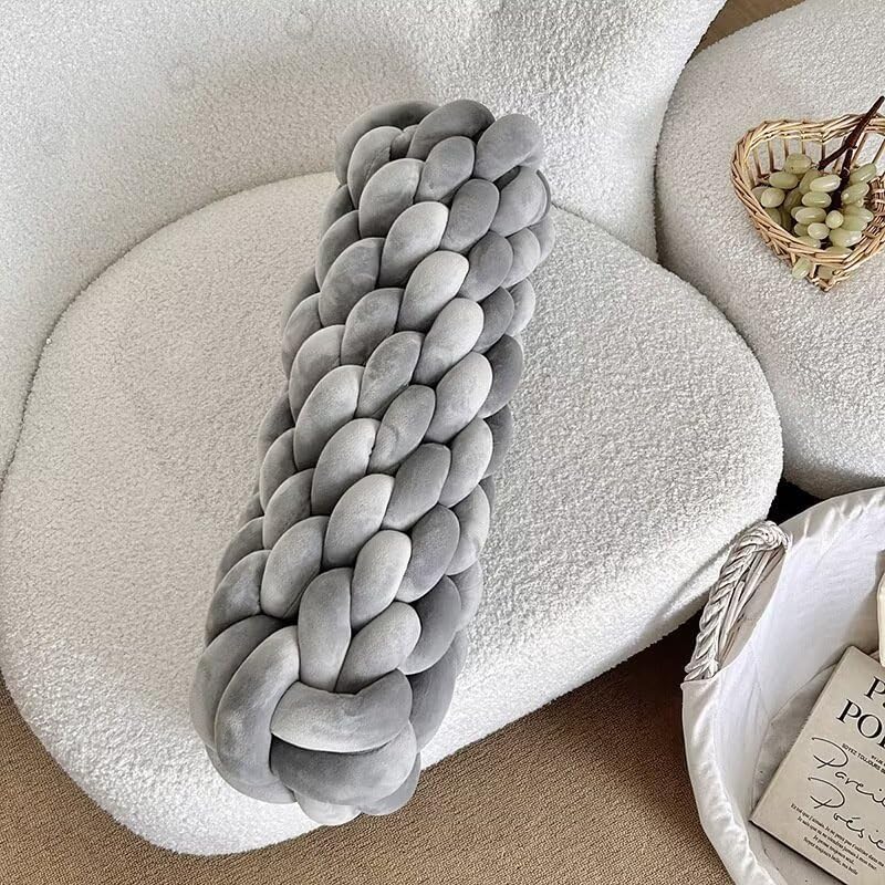 Long Knot Throw Pillow 19.7" x 6.7" Home Decoration，Grey Long Knot Shaped Pillow for Office Chair Sofa Back Cushion Plush Household Chair