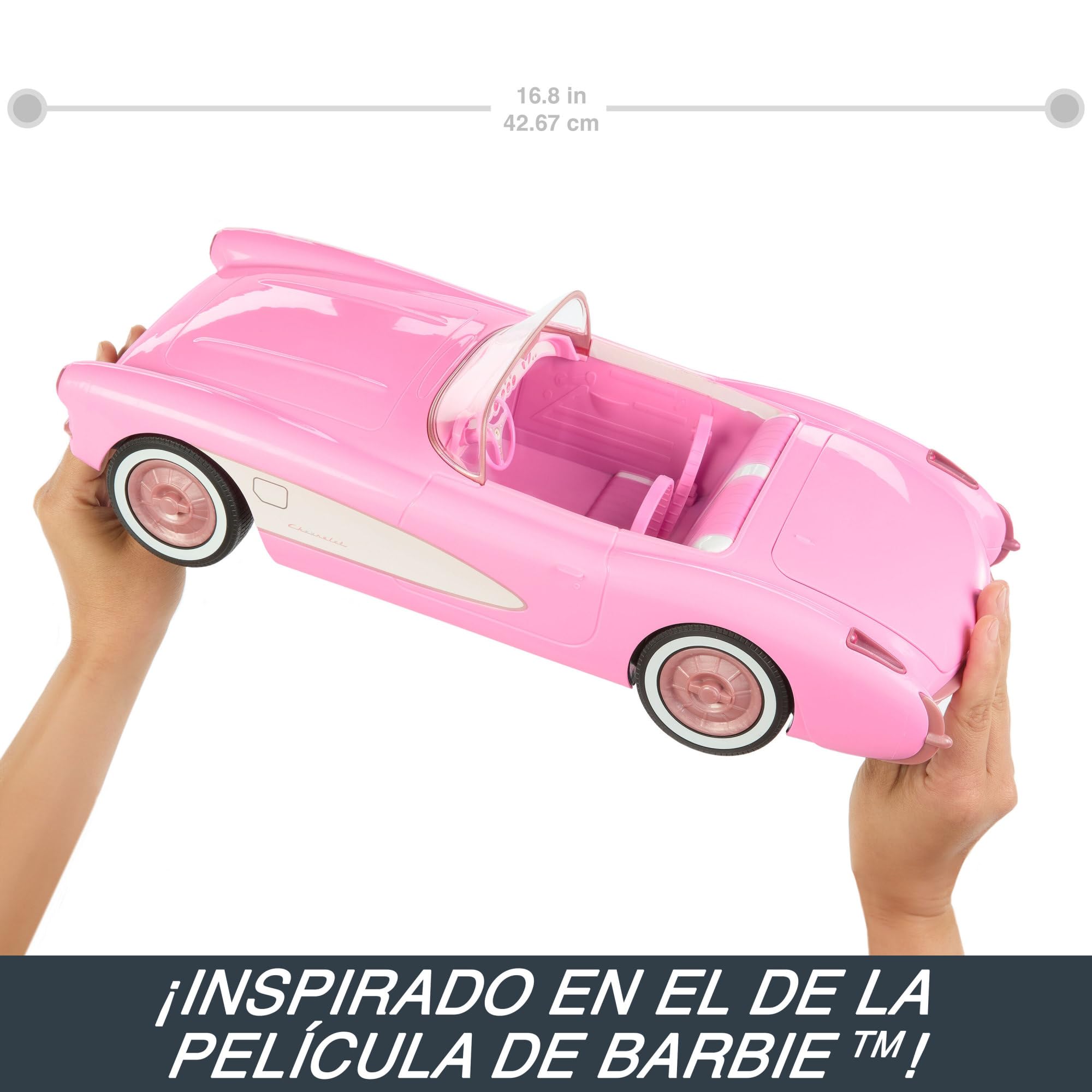Hot Wheels Barbie Corvette, Coche de Juguete teledirigido con Pilas de la película, Capacidad para Dos muñecas y el Maletero se Abre, +4 años (Mattel HPW40)