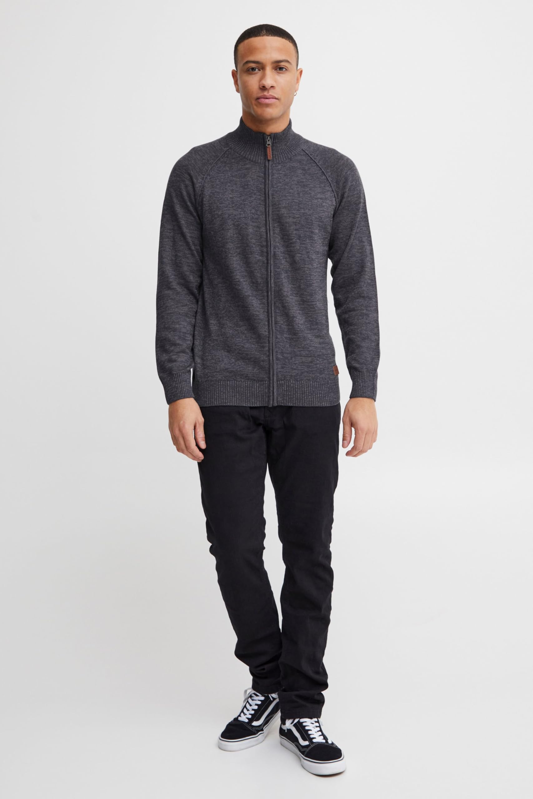 BLEND BHDaniri Homme Cardigan Gilet en Maille Fin avec col Montant Fermeture éclair Poignets côtelés Mélange de Coton Regular Fit