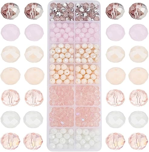 PH PandaHall 350 cuentas de vidrio Rondelle facetadas, 7 colores, serie rosa, 0.316 x 0.236 pulgadas, agujero de 0.039 pulgadas para fabricación de