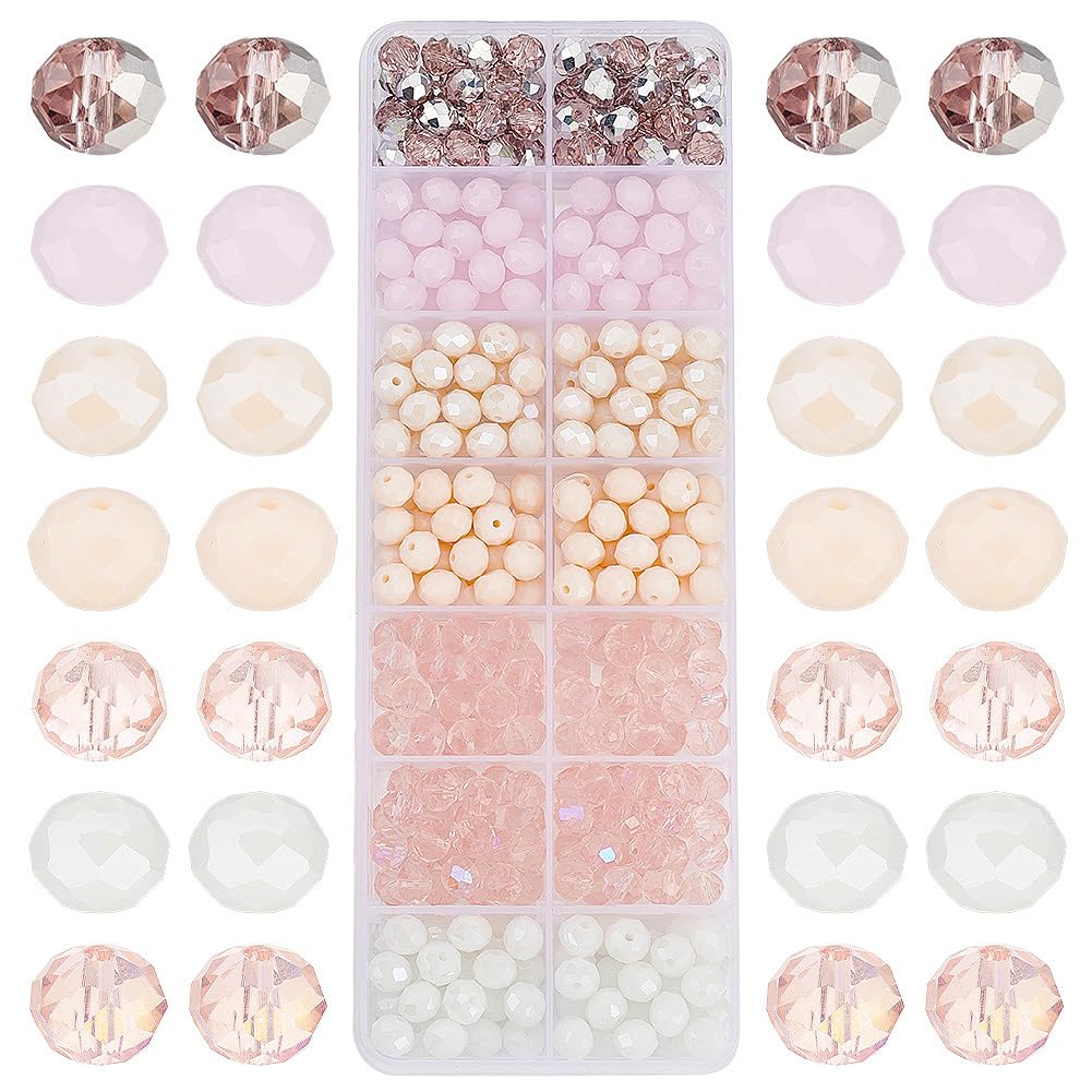 PH PandaHall 350pcs Faceted Glass Beads 7 Colors Rondelle Glass Beads Pink Series Crystal Glass Beads 8x6mm Glass Craft Beads for Jewelry Making DIY Crafts Valentine Wedding Wind Chimes Wine Charms