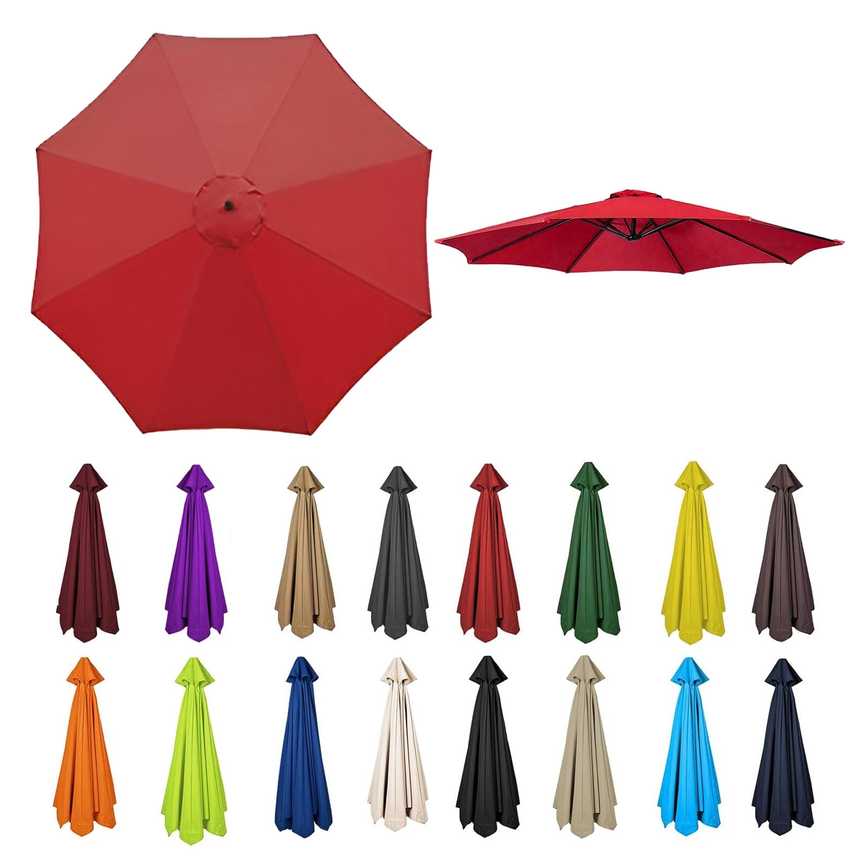 Parasol Umbrella Replacement Cover, 6.5'/7.5'/8.2'/8.8'/9.8'/11.4'(200/230/250/270/300/350cm) Anti-Ultraviolet Patio Umbrella Replacement Canopy Top (Canopy Only)(Red,6.5ft (200cm)/6 arms)