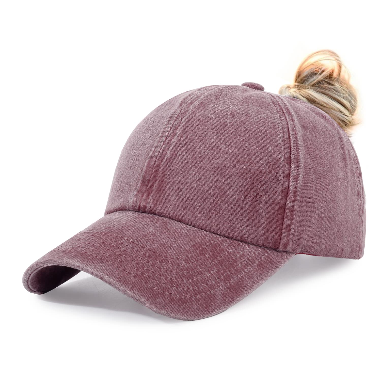 HH HOFNEN Ponytail Hat for Women Washed Distressed Baseball Cap Ponycaps