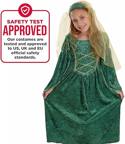 Miniatura 4 de fun shack Disfraz renacentista verde para niñas, disfraz de princesa medieval para niños, disfraz histórico para niñas