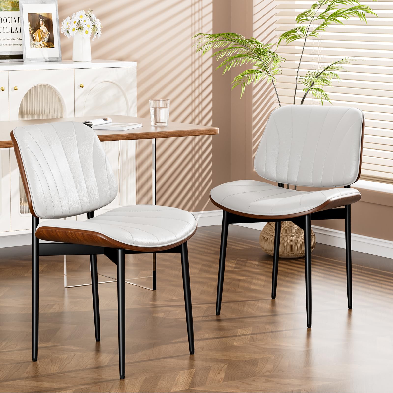 YaFiti Dining Chairs Set of 2, Mid Century Modern PU Leather Kitchen Chairs