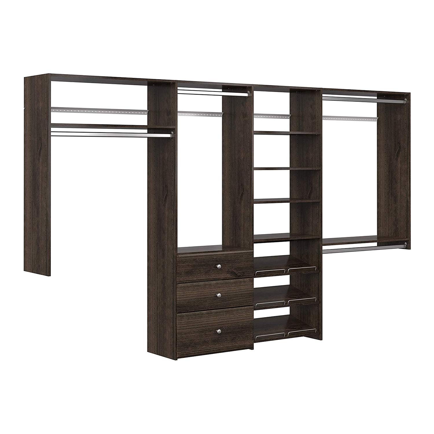 Easy Track PH45-TR Dual Tower Bedroom Closet Storage Wall Mounted Wardrobe Organizer Kit System w/ Shelves, Drawers, & Hardware for Bedroom in Truffle