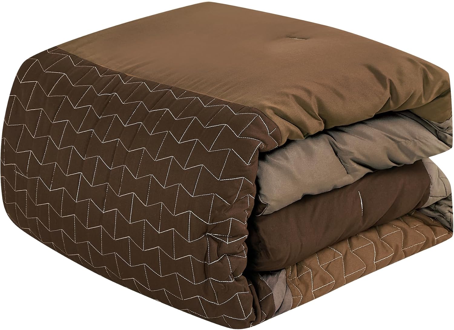 JCrown 6-Piece Comforter Set - Geometric Embroidered Pattern, Warm Brown & Taupe Color Block Design - Soft Microfiber All Season Bed Set (Ghayth, Queen)