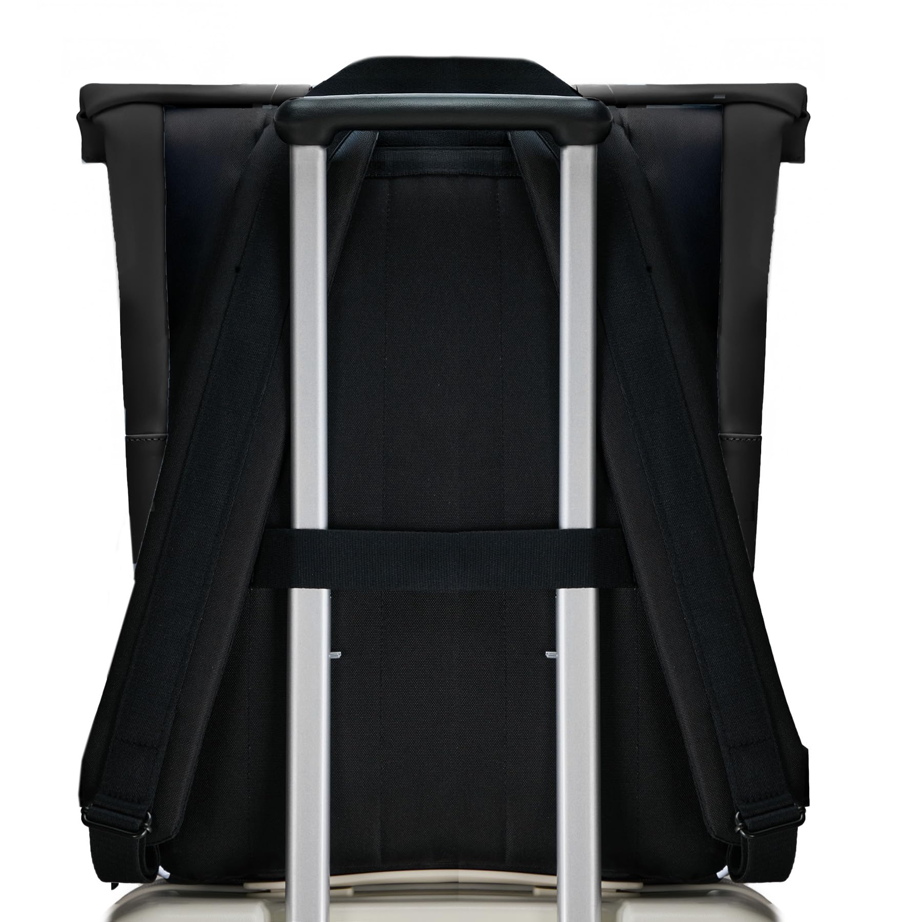 Rolltop Rucksack HOLU groß aus recyceltem Material Laptop-Fach und Trolley-Fix für Damen und Herren, ideal als Handgepäck oder Tagesrucksack wasserabweisend