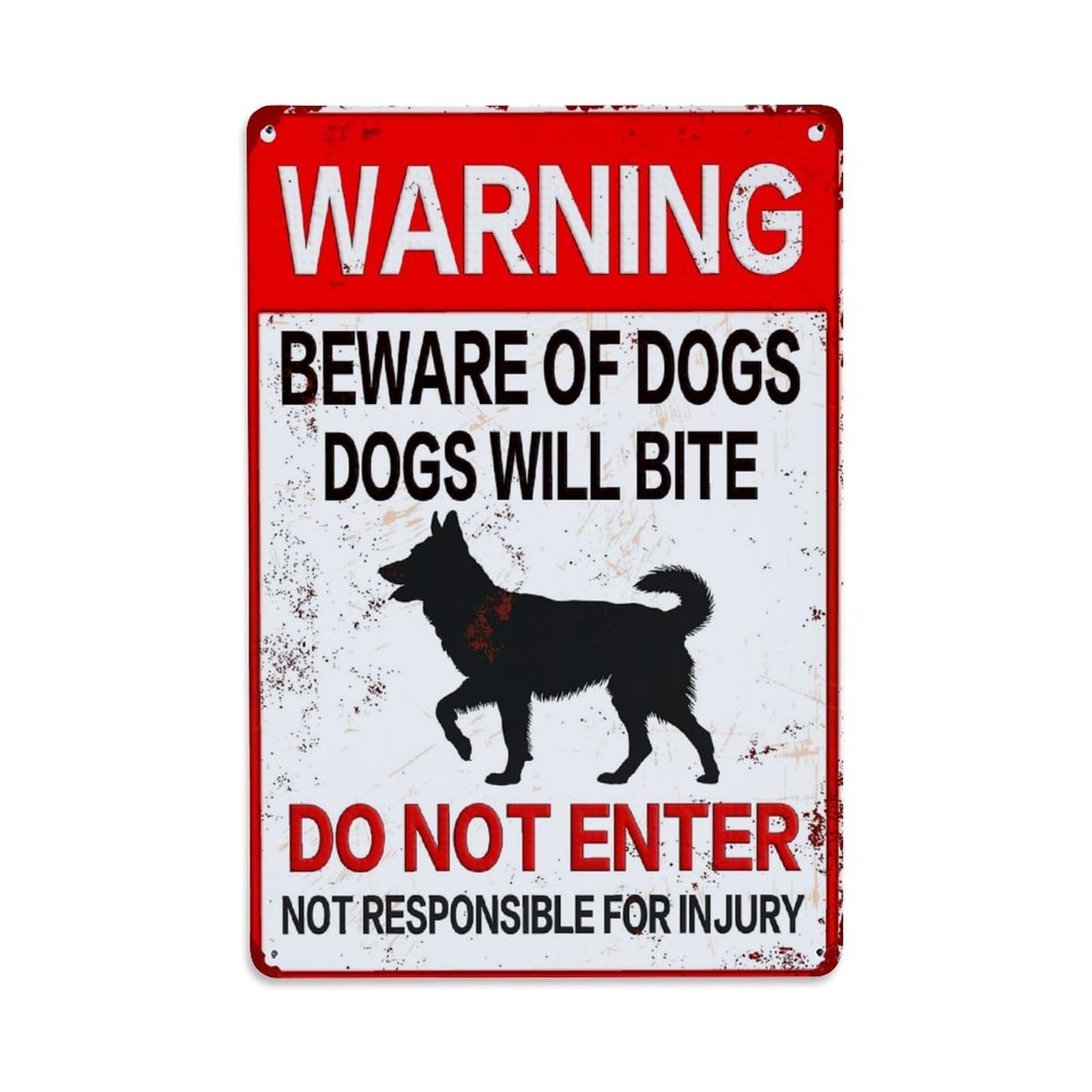 Jdfenggu Vintage Warning Beware Dogs Will Bite Do Not Enter Retro Metal Tin Sign, Decor Art Poster For Bar, Home, Man Cave, Kitchen, Laundry Room Gift 8X12inch