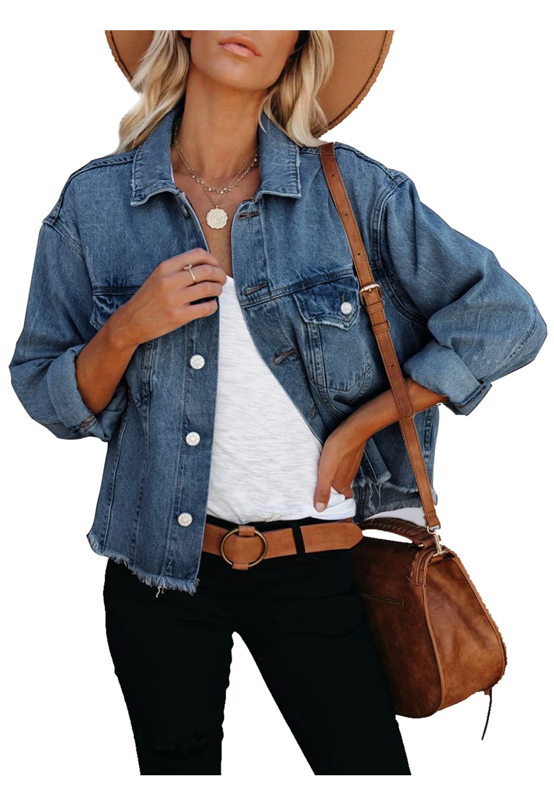 JayscreateEU Chaqueta vaquera para mujer, chaqueta corta, abrigo vaquero, ropa de exterior, manga larga, chaqueta vaquera para mujer, con botones, chaqueta de invierno y otoño, bordes y lavado con