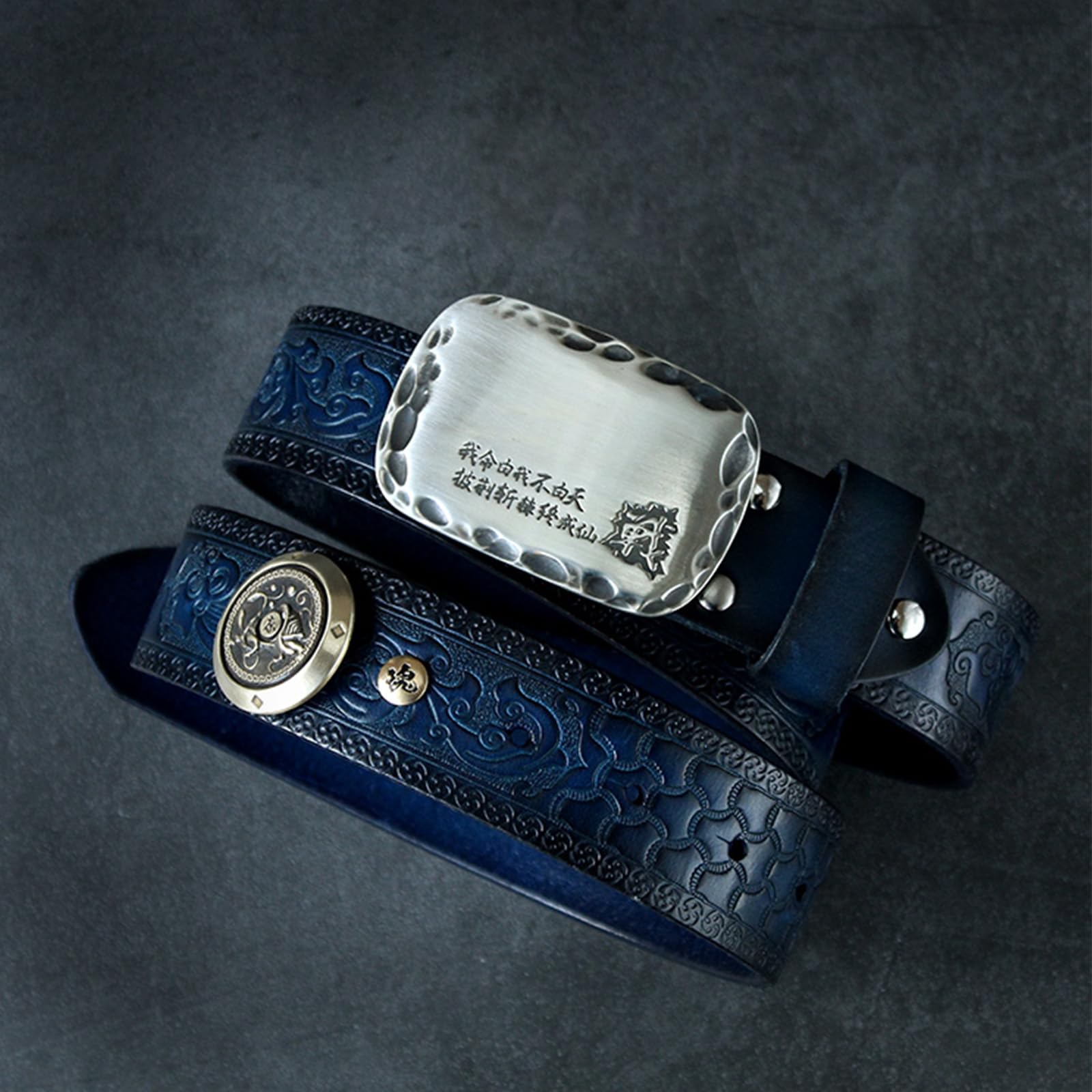 Cintura Da Cowboy Western In Pelle Uomo, Fibbia In Rame Goffrata, Stile Country Casual Vintage For Jeans
