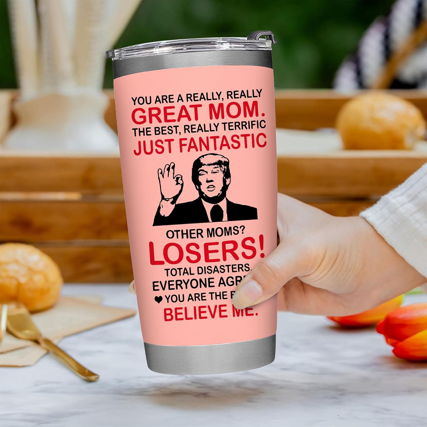 Christmas Gifts for Mom from Daughter, Son, Kids - Great Mom Coffee Tumbler on Birthday, Christmas, Durable Stainless Steel, Insulated for Hot or Cold Drinks, Ideal Gift for Mothers 20oz, Pink - Image 2