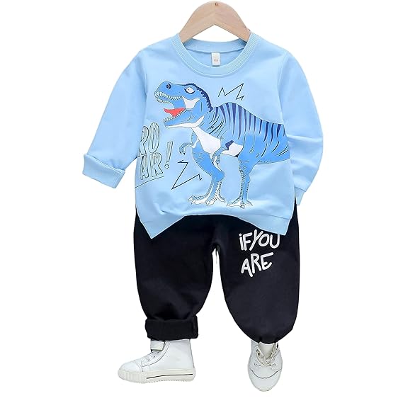 Googogaaga Boys Cotton Full Sleeves Printed Sweatshirt with Jogger in Blue Color