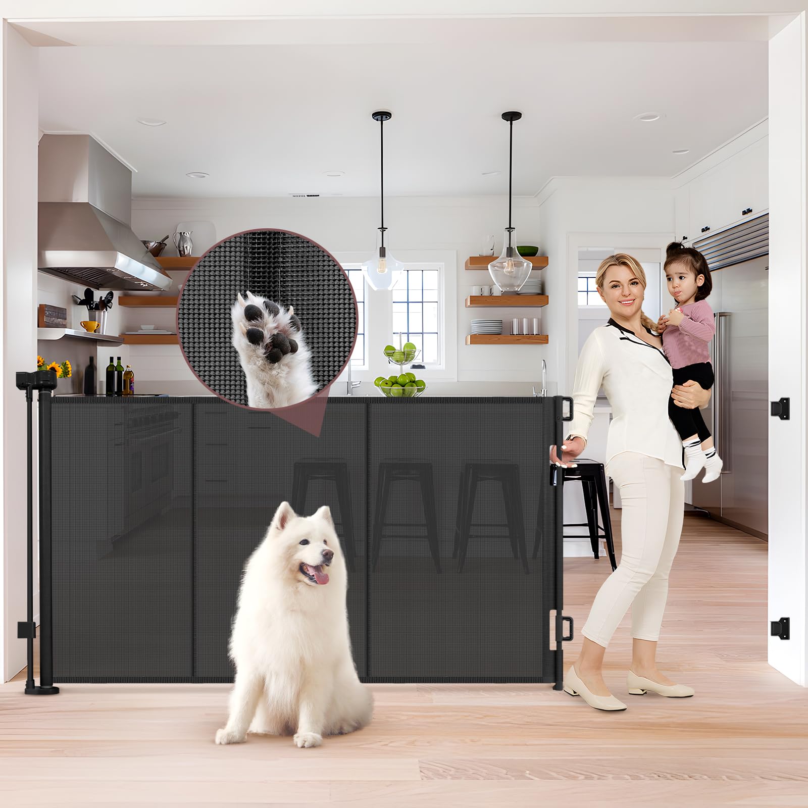 Puertas Retráctiles Extra Altas Reforzadas De 41 Pulgadas Para Bebé, Puerta Retráctil De 80 Pulgadas De Ancho Con Varillas De Apoyo, Evita Que Se Arrastre Por Debajo, Puerta De Bebé Larga