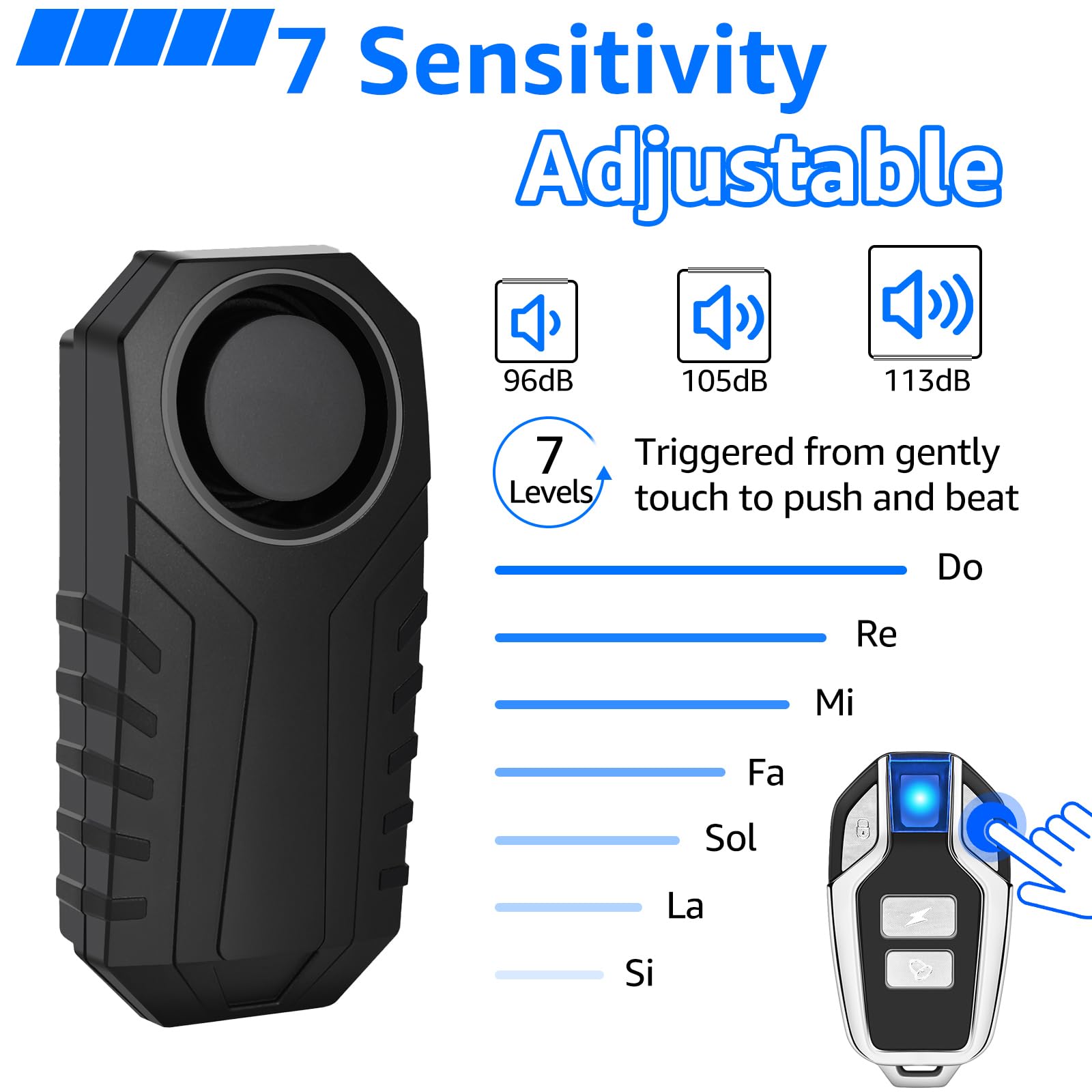 NineLeaf Alarmanlage Fahrrad, Drahtlose Motorrad Fahrrad Alarm, Diebstahlsicherung Alarm Mit Fernbedienung, IP65 Wasserdicht, 113 dB Super Laut, SOS-Funktion, Lautstärkeregelung einstellbar,2PK