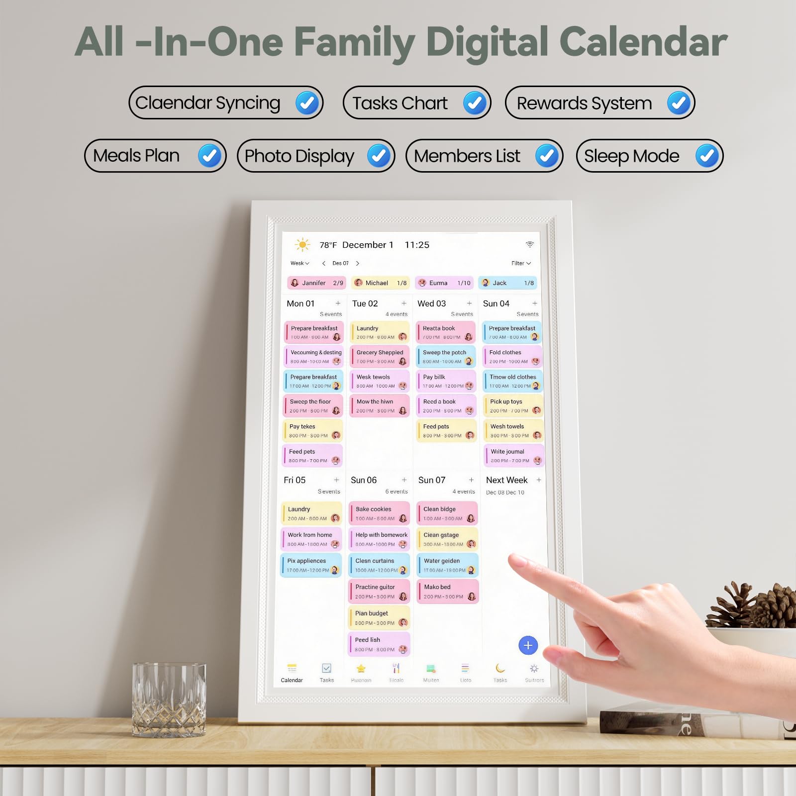 Digitaler Kalender, elektronischer Kalender, Wand-Touchscreen, ECalendar-Planer mit digitalem Bilderrahmen für Familien-Organizer, automatische Synchronisierung mit Familienplaner, Hausarbeit und