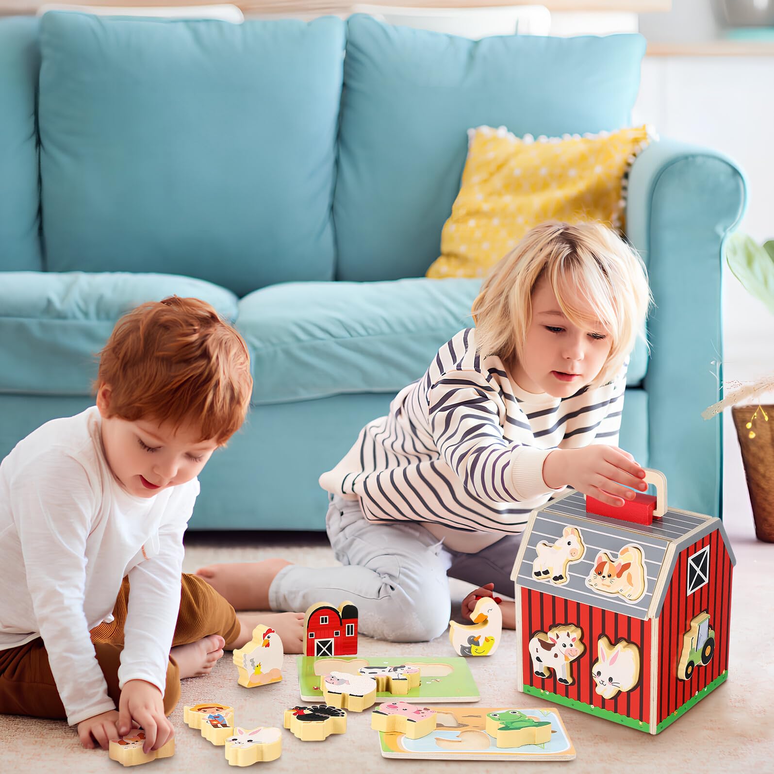 Hemobllo Set Gioco Fattoria Animali in Legno Montessori Stem | Attività Prescolare 2-5 Anni, per Interno, Ragazze e Ragazzi, Riconoscimento Colori