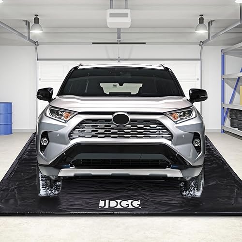 Tapete de garaje impermeable para debajo del automóvil, tapete de contención resistente de 7 pies 9 pulgadas x 18 pies con escobilla de suelo,