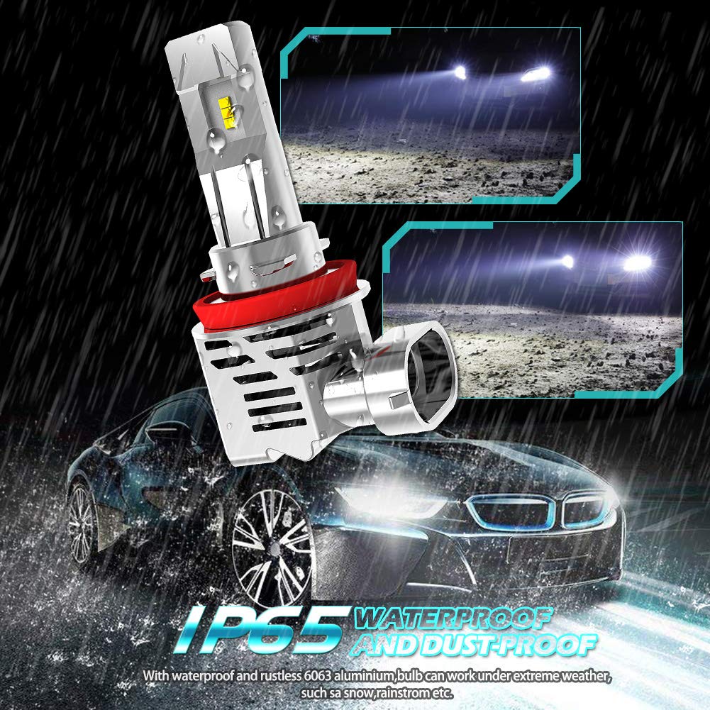 KATUR H8 H9 H11 H16 (Japonia) Żarówki LED do reflektorów, niezwykle jasne, chipy 10000LM, design 1:1, wszystko w jednym, zestaw do konwersji reflektorów o wysokiej mocy 55W 6500K ksenonowe białe - 2
