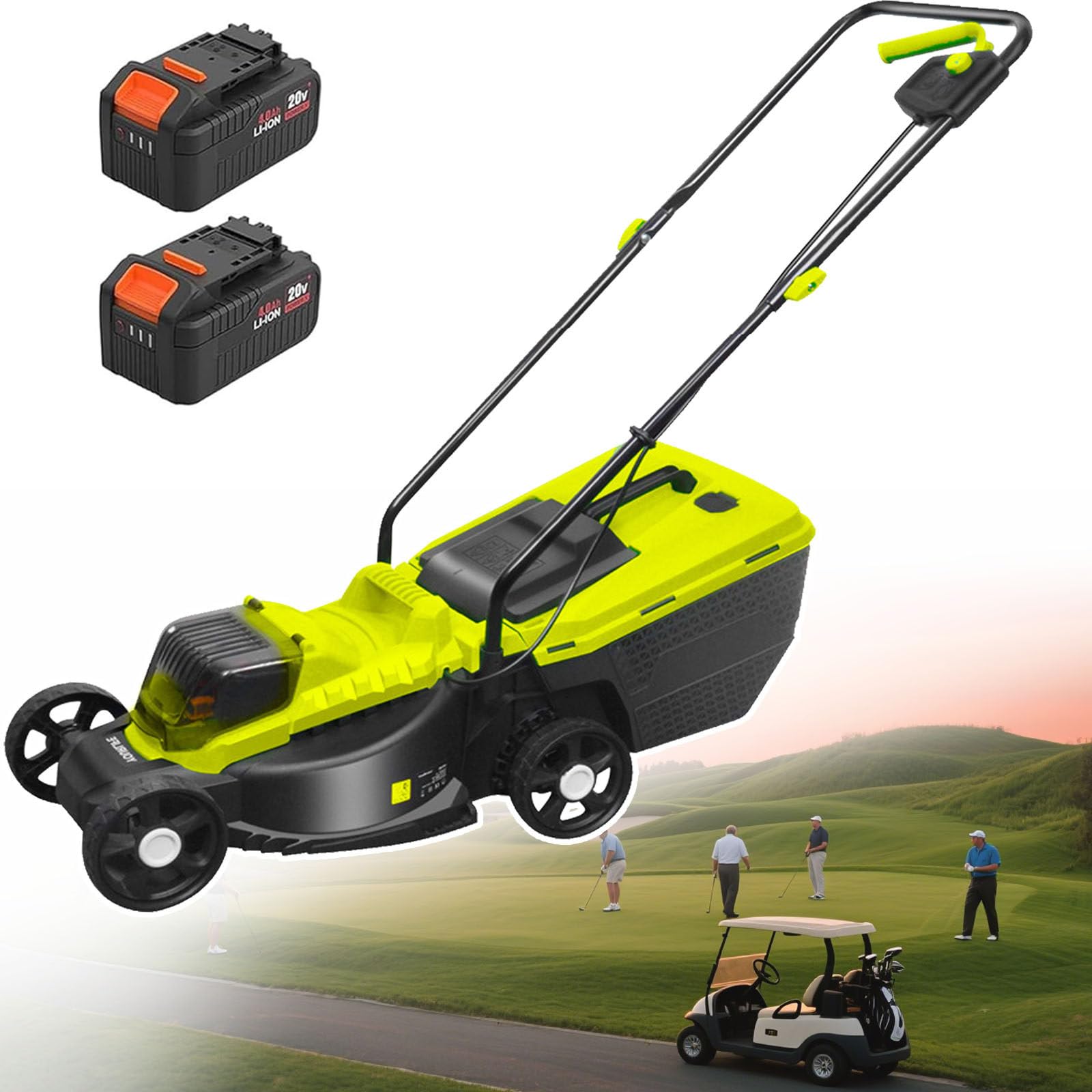 Cortacésped a Batería, Cortacésped Inalámbrico De 40 V 4000 Mah, Cortacésped Eléctrico a Batería, Altura De Corte Ajustable 30/50/70 Mm, Ancho De Corte 330 Mm, Para Jardín, Patio Y Granja,Battery*2