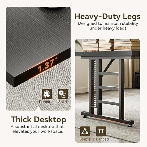 Miniatura 5 de Coleshome Escritorio ejecutivo de 71 pulgadas con puertos USB, escritorio de oficina para computadora, mesa de escritura moderna grande, muebles de